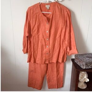 Sigrid Olsen Sport 2pc cropped linen tangerine pant suit S